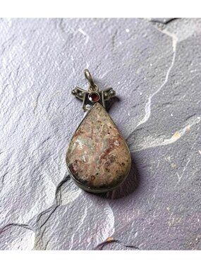 Vintage Sterling Silver 925 Jasper Gem Stone Necklace Pendant.